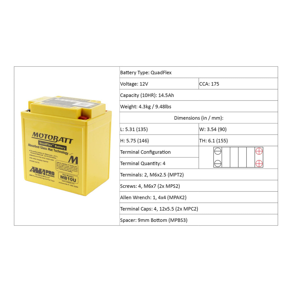 Motobatt MB10U 12V Battery