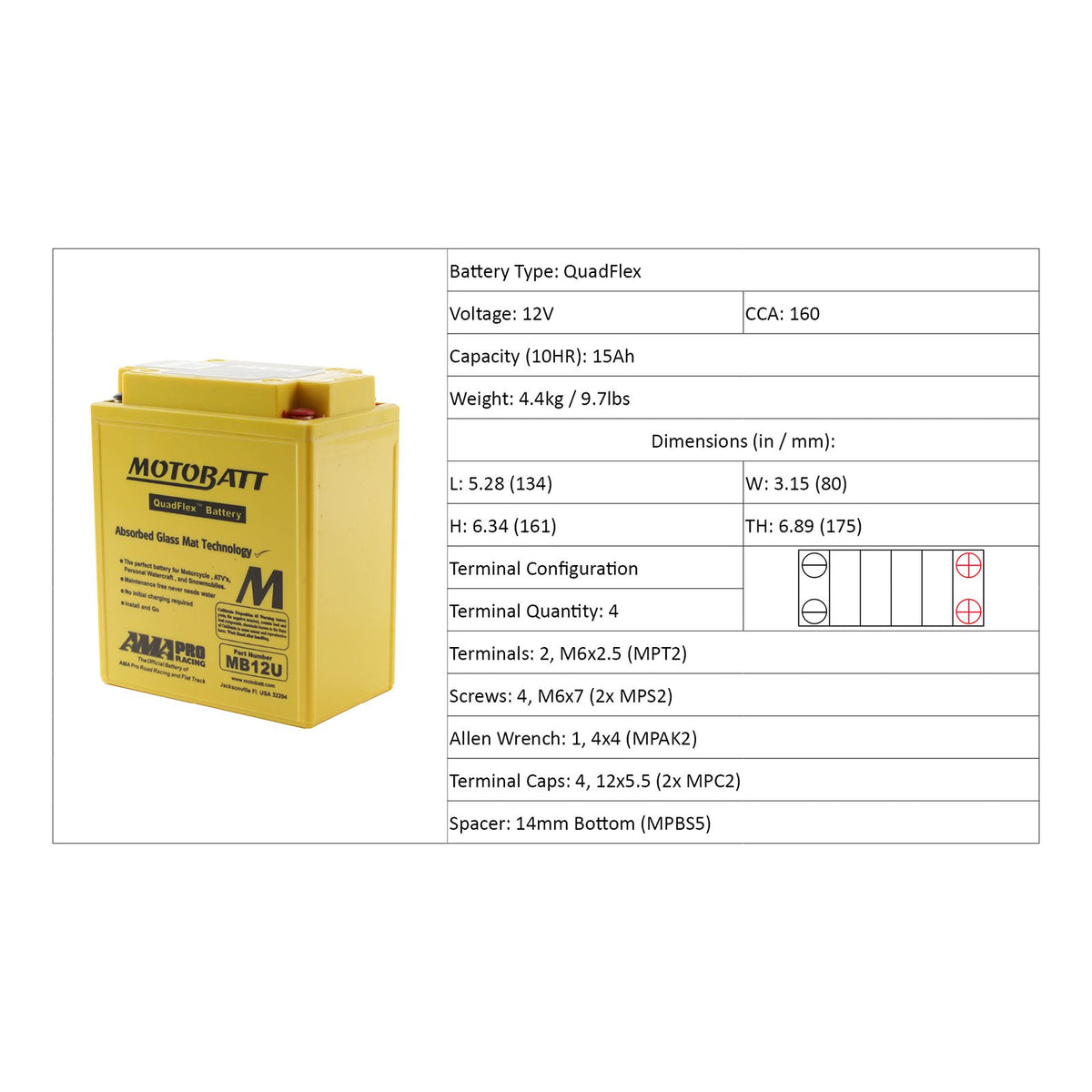 Motobatt MB12U 12V Battery