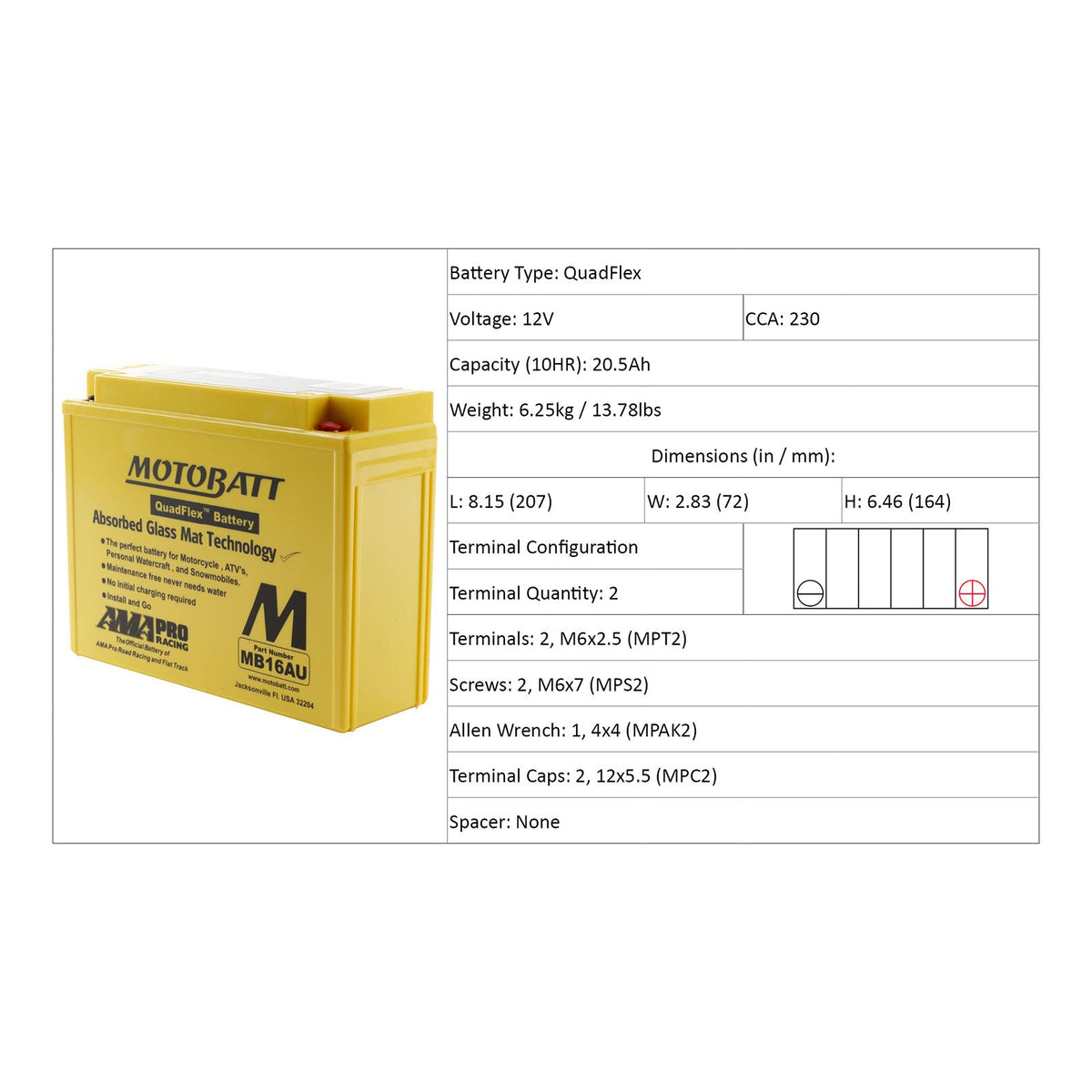 Motobatt MB16AU 12V Battery