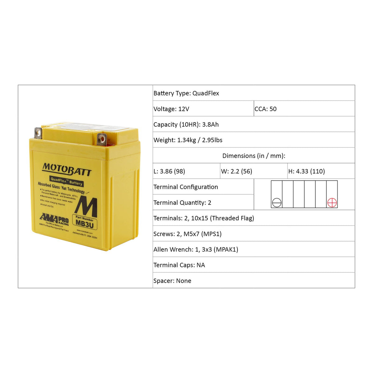 Motobatt MB3U Battery