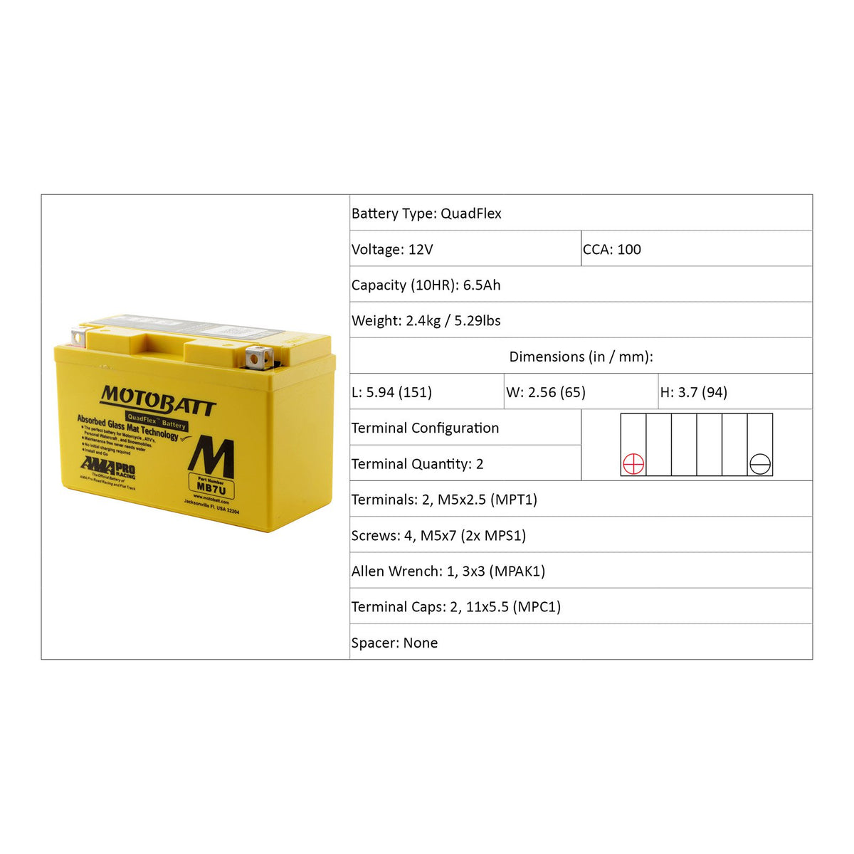 Motobatt MB7U 12V Battery