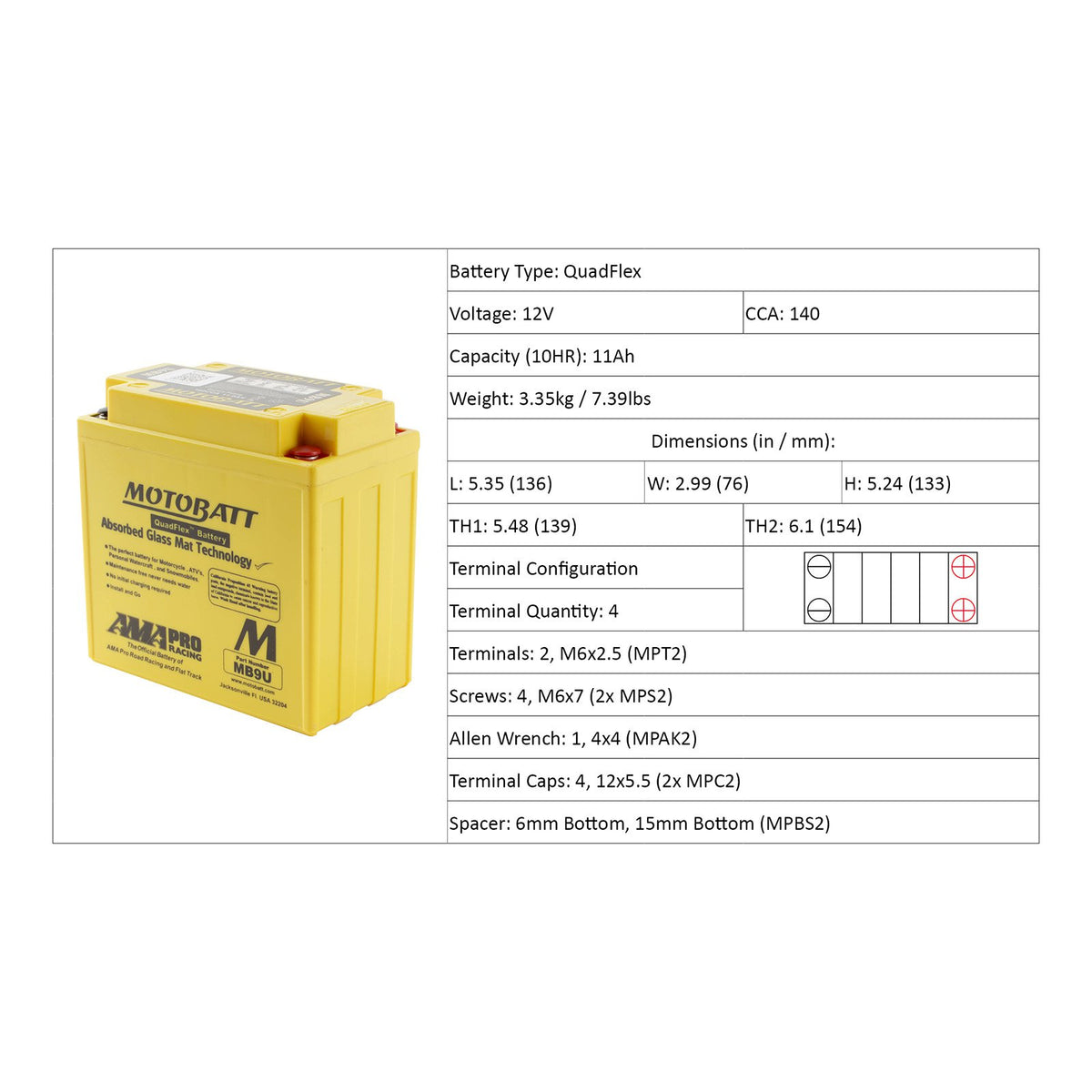 Motobatt MB9U 12V Battery