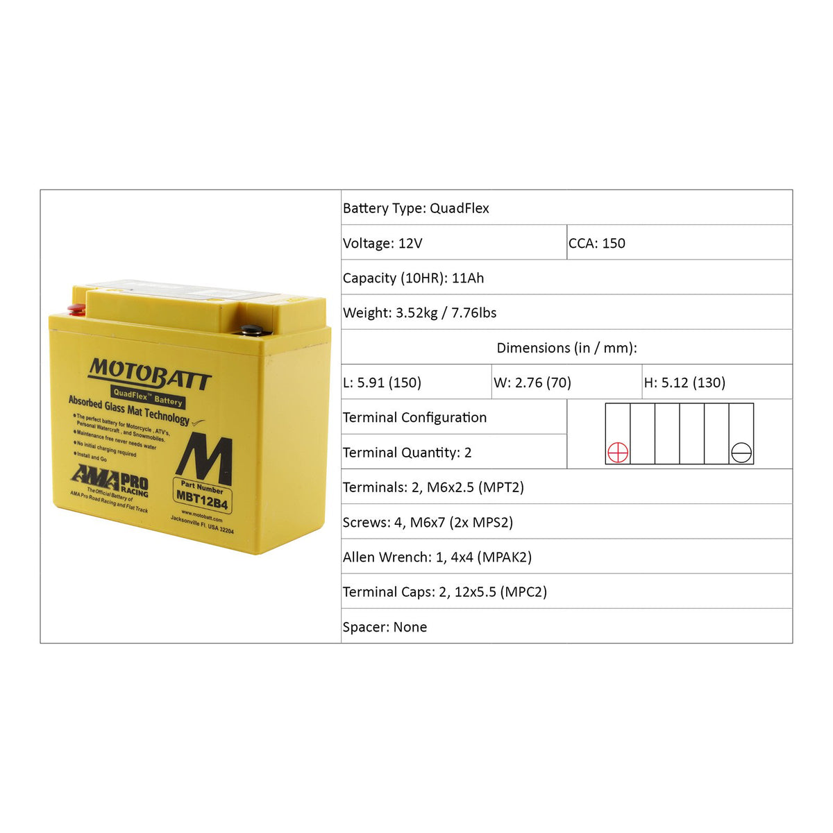 Motobatt MBT12B4 12V Battery