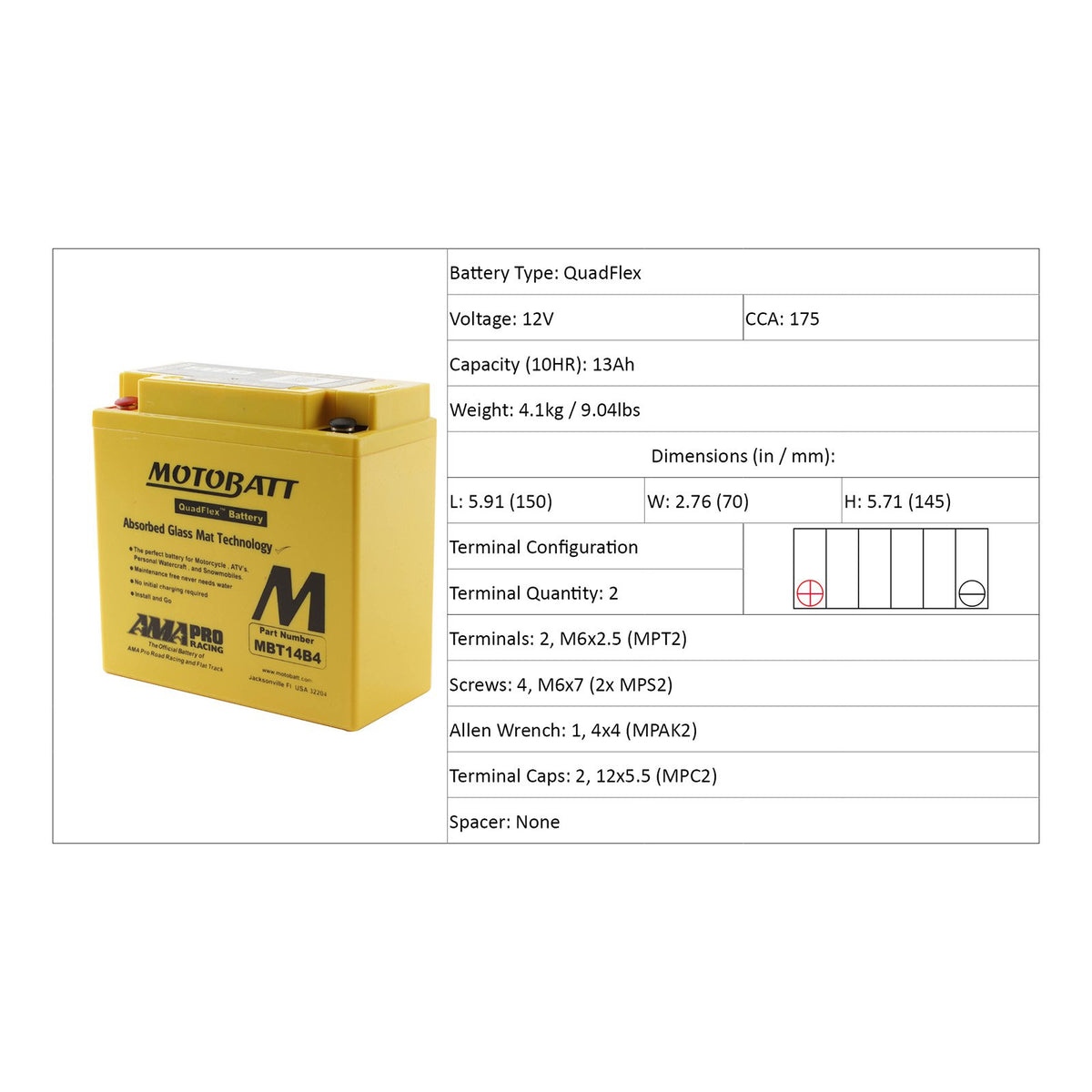 Motobatt MBT14B4 12V Battery