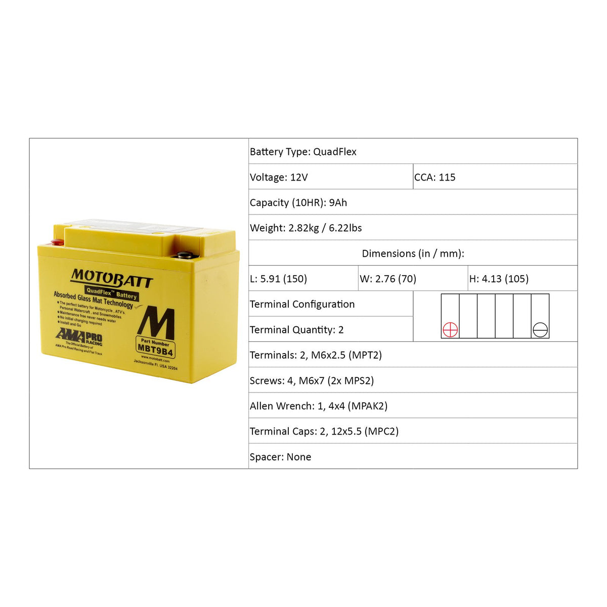 Motobatt MBT9B4 12V Battery