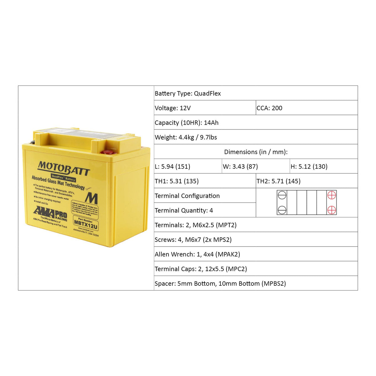 Motobatt MBTX12U 12V Battery