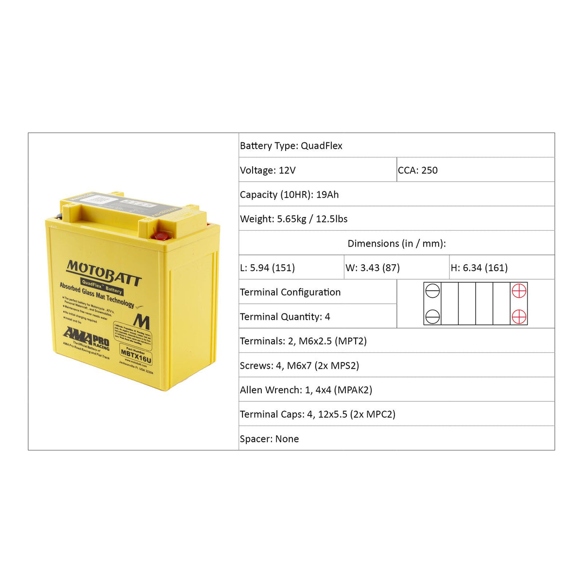 Motobatt MBTX16U 12V Battery