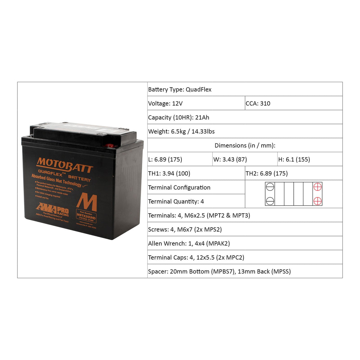 Motobatt MBTX20UHD 12V Battery