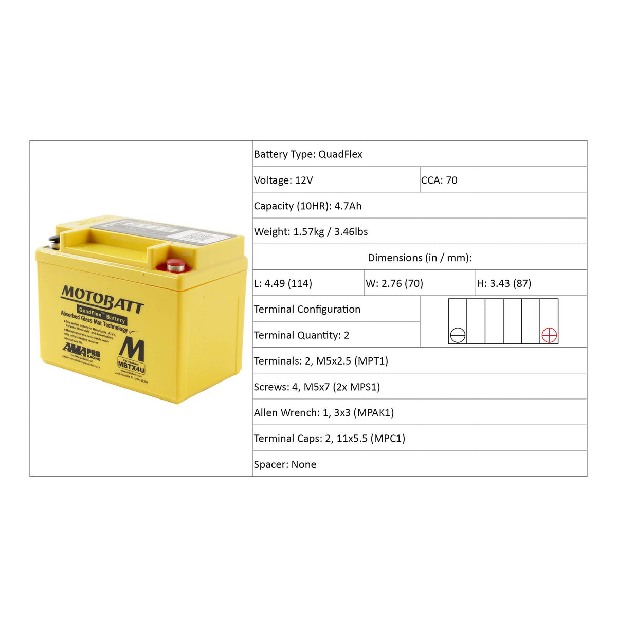 Motobatt MBTX4U 12V Battery