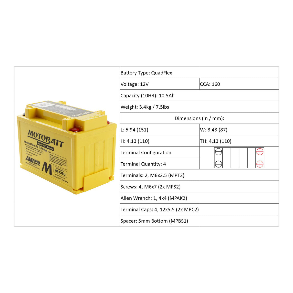 Motobatt MBTX9U 12V Battery