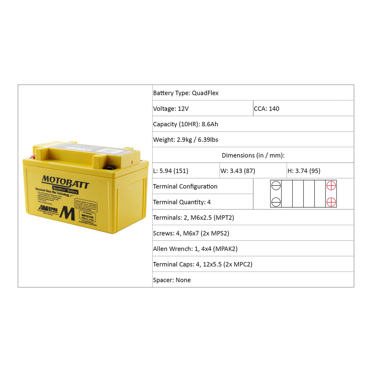 Motobatt MBTZ10S 12V Battery